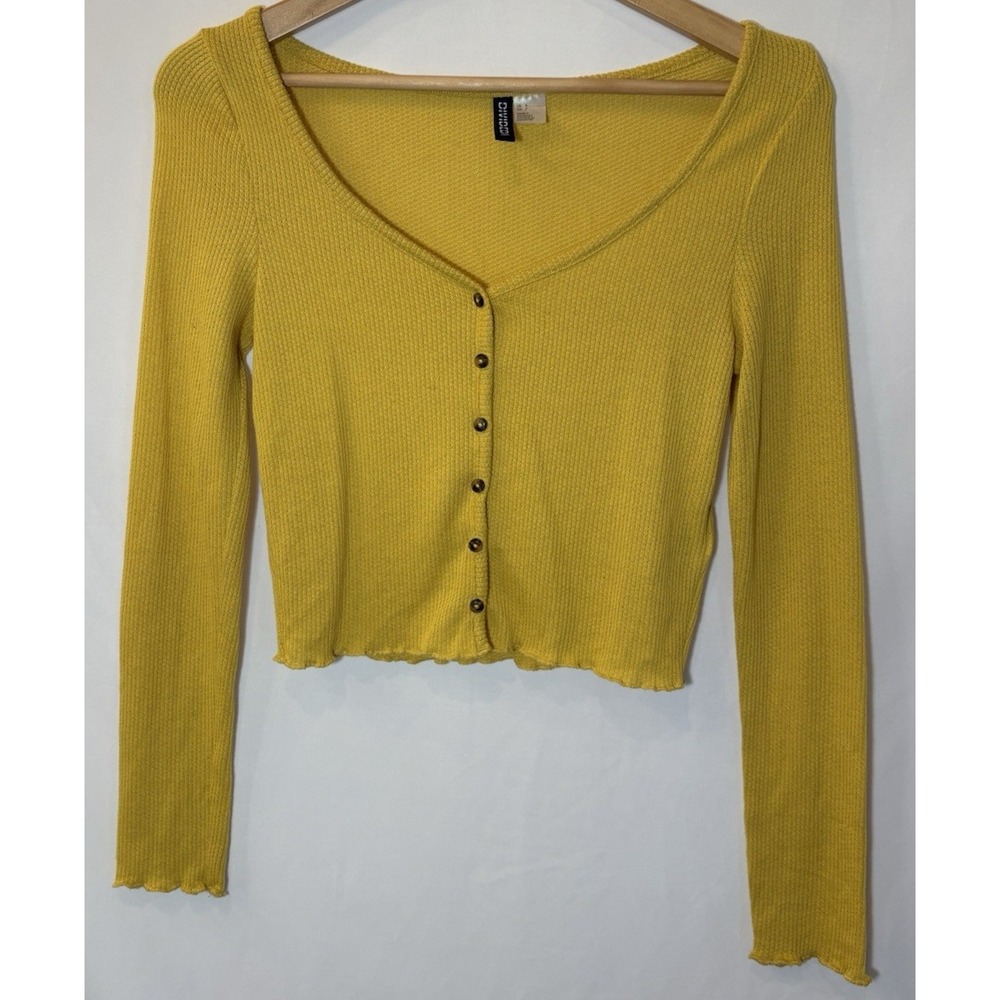 Dividend Y2K Womens Cottagecore Deep V Button Front Cropped Cardigan Top Yellow‎